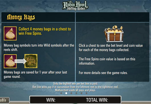 Paytable of the Robin Hood: Shifting Riches slot game.